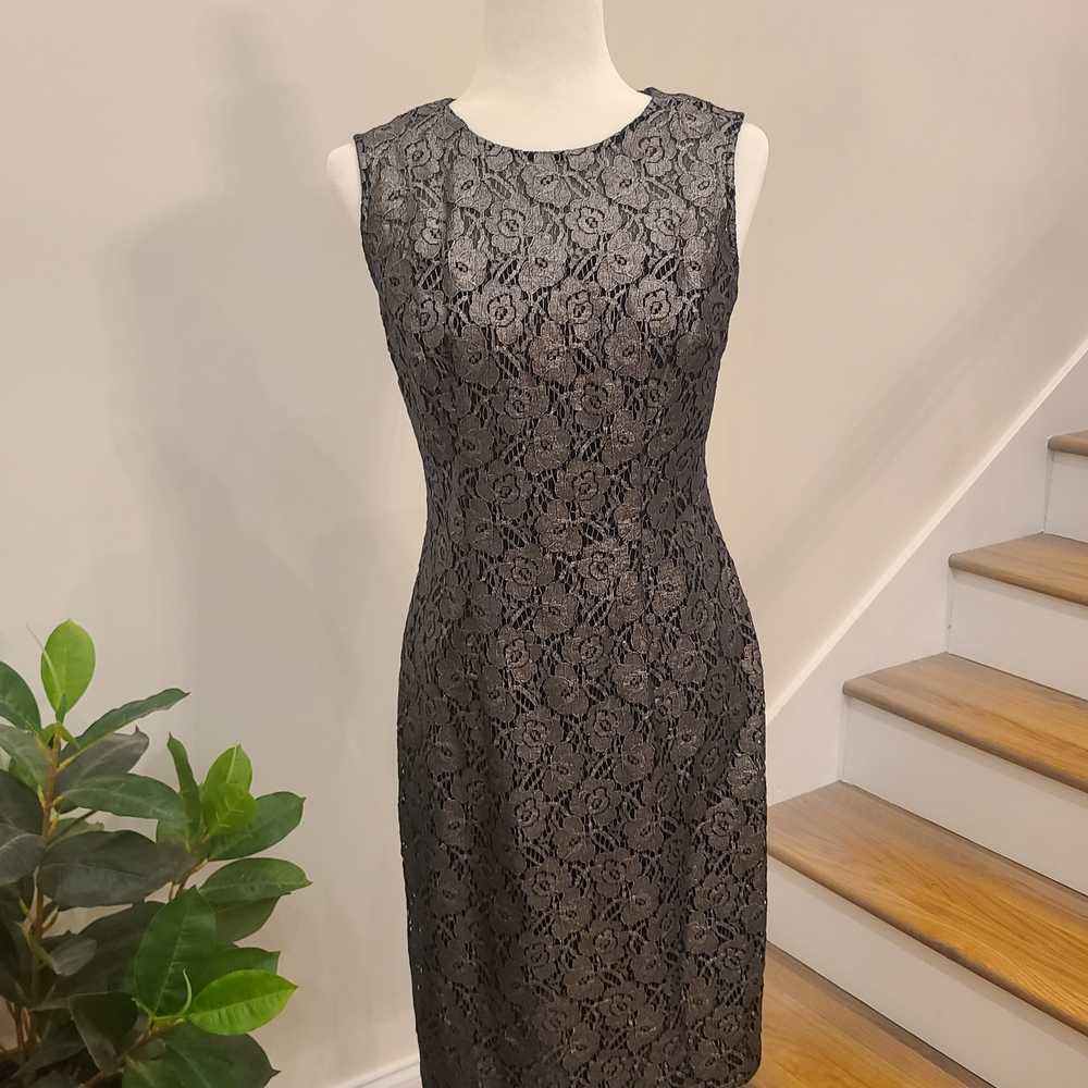 White House Black Market Black Floral Lace Midi Dress